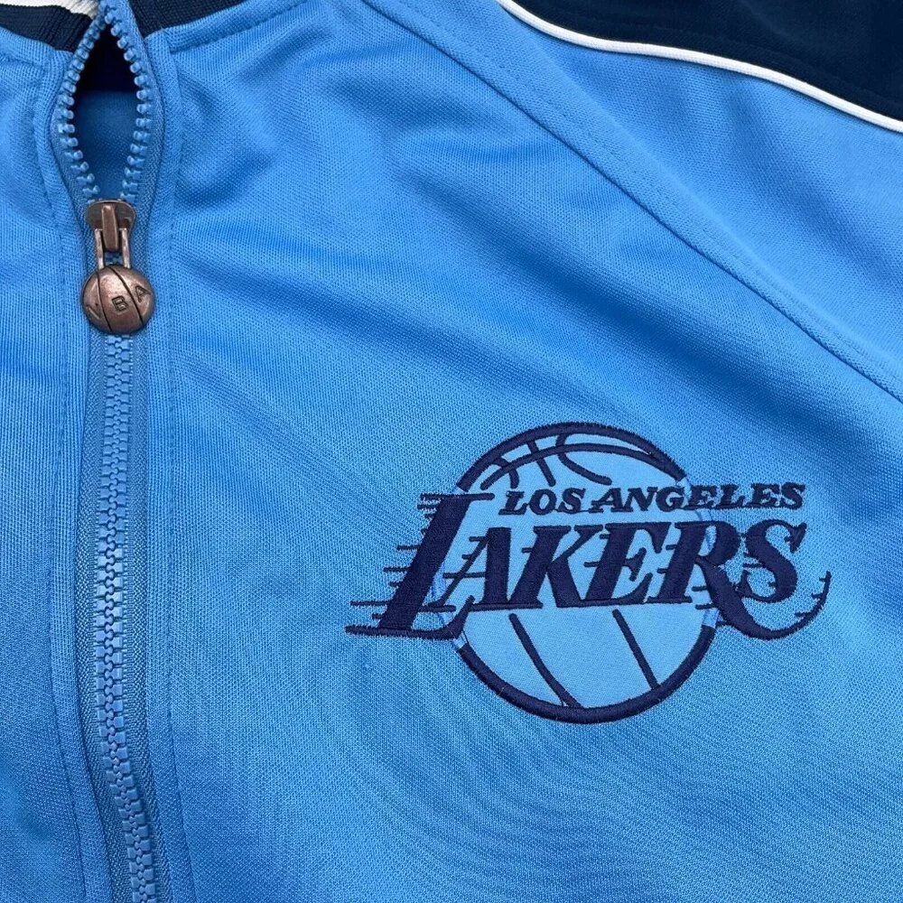 USG NBA Jacket Men Medium Blue LA LAKERS Spell Out‎ Colorblock Zip Y2K VTG
